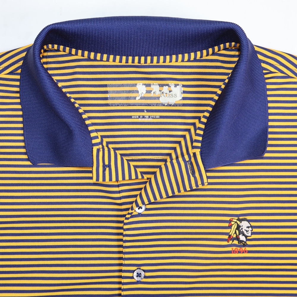 Peter Millar Aronimink Golf Club Polo Shirt Mens Large Striped Navy Gold L